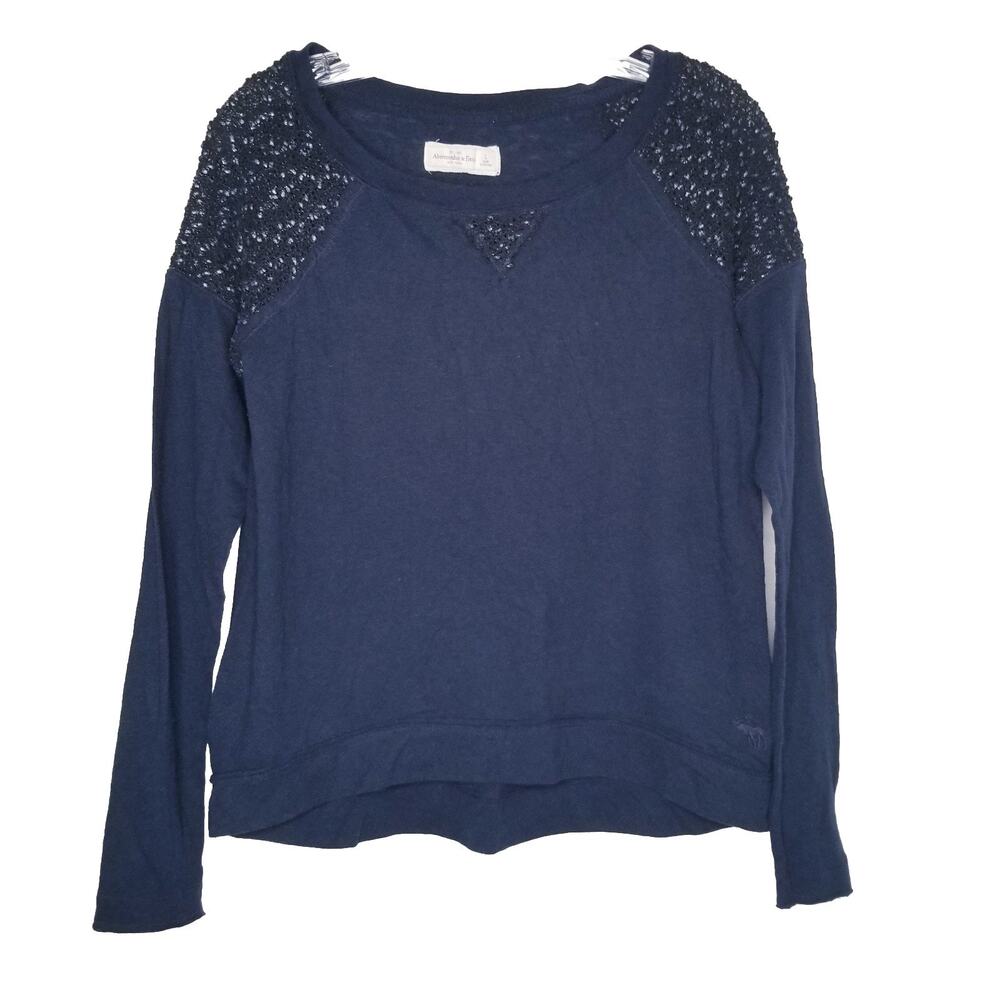 Abercrombie & Fitch Lace Long Sleeve Shirt Large Navy Blue Y2K